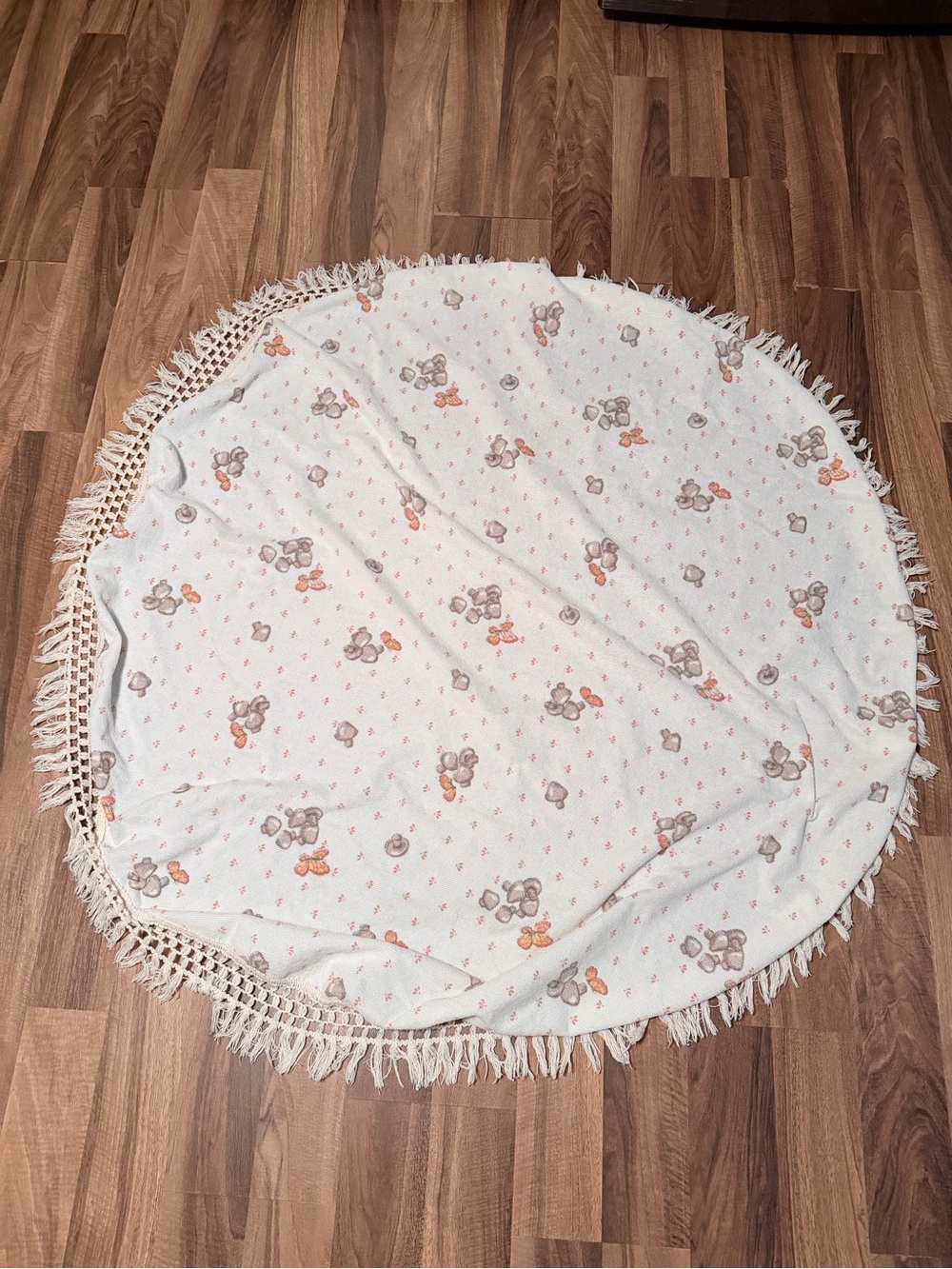 Vintage Mushroom Butterfly Terry Cloth Fringe Round Table Cloth Mcm Retro Hippie